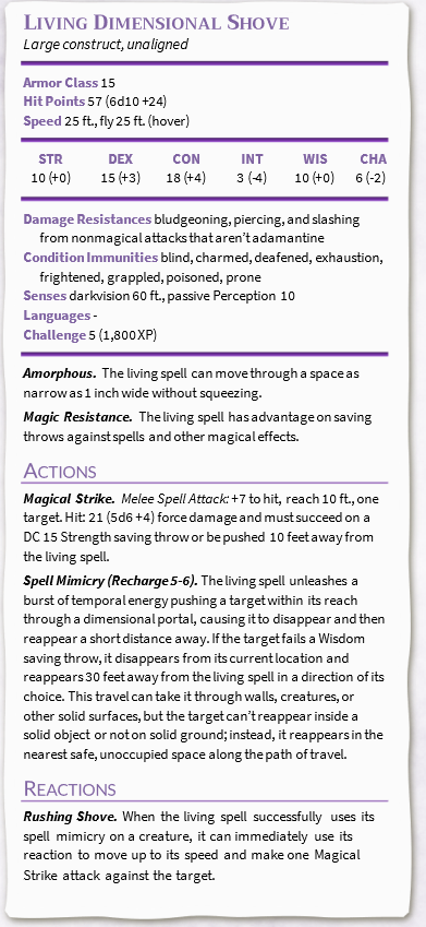 living spell living dimensional shove stat block