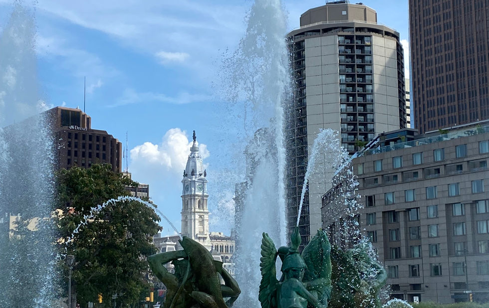 Phila City Hall with the sculpture of his father, Alexander Miln Calder, on top of it on the background. Picture taken during New York Tours Plus tour of Philadelphia by your tour guide, YAROSLAV BONDARENKO