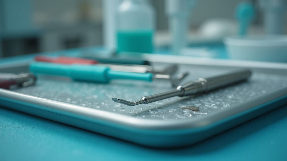 Eye-level view of a modern dental office with clean equipment and bright lighting