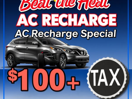 AC Recharge SPECIAL: 100 dollars plus tax on any vehicle using R134a refrigerant