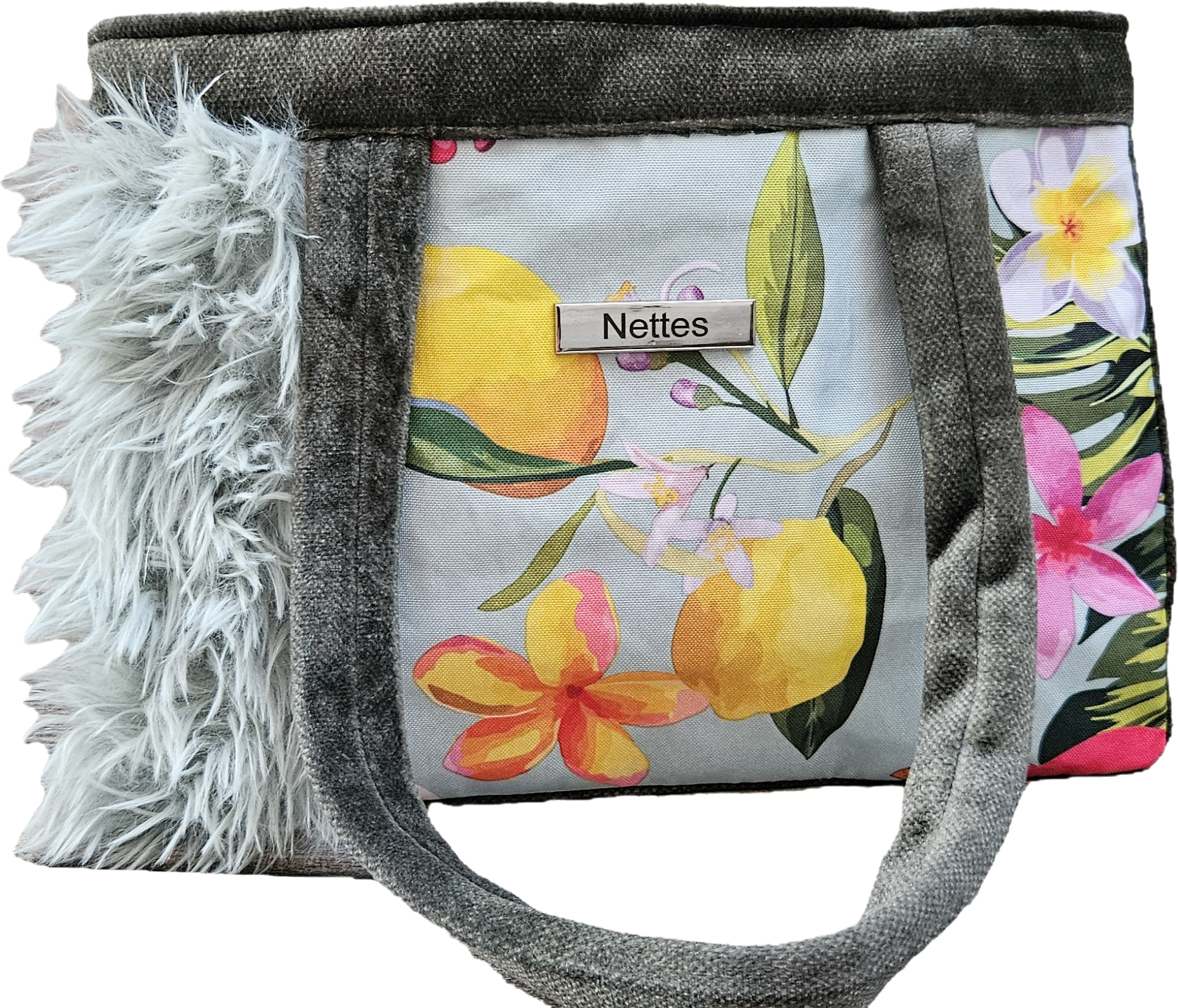 Shopper klein Kunstfell/Stoff/Samt "Sommer trifft Winter"