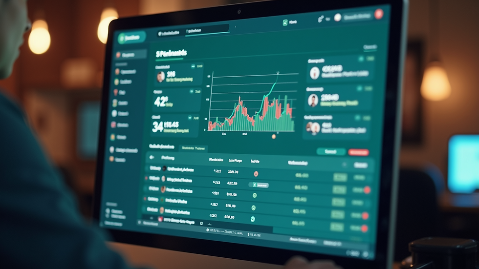 Close-up view of a computer screen showing CRM dashboard with WhatsApp messages