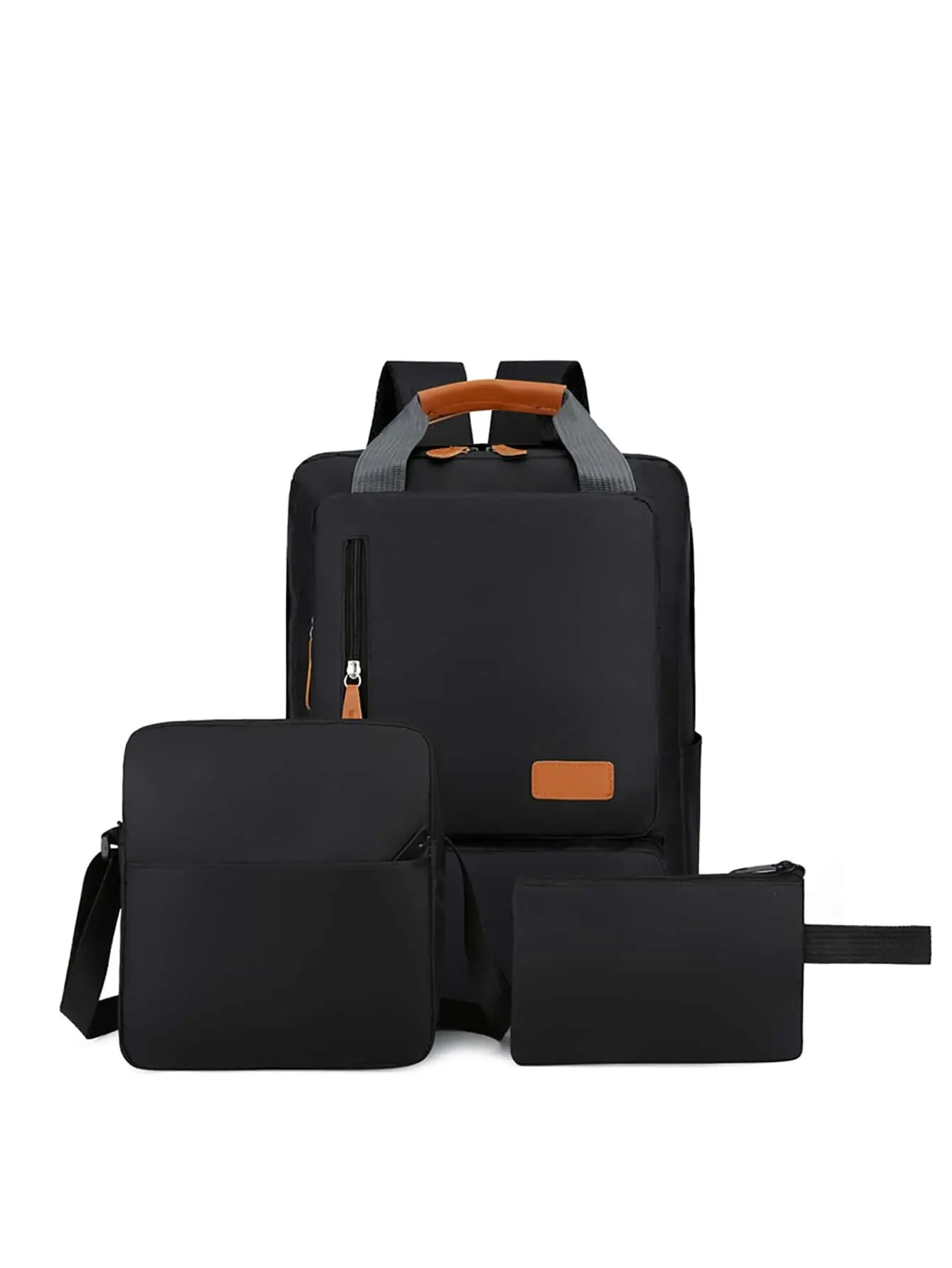 3pcs Patch Detail Functional Backpack Set