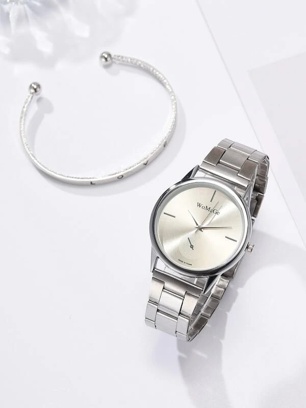 Thumbnail: 1pc Minimalist Round Dial Watch & 1pc Bracelet