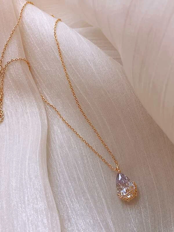 Thumbnail: Faux Teardrop Crystal Charm Necklace