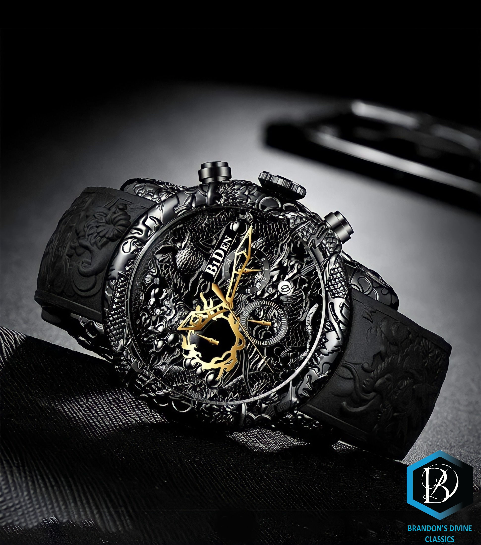 Black Dragon Leather Band Watch