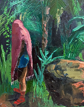 Katie Ruiz,  _A rock and a hard place_ Oil on canvas 14_ x 11_