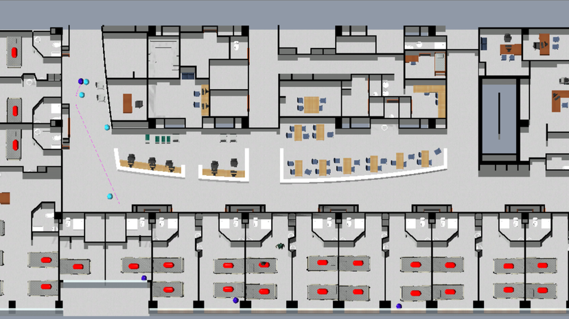 Simulating human behavior in not yet built environments - Navigation AI that responds to social inte