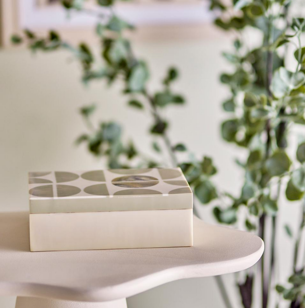 Boîte Kabela olive et crème en Résine