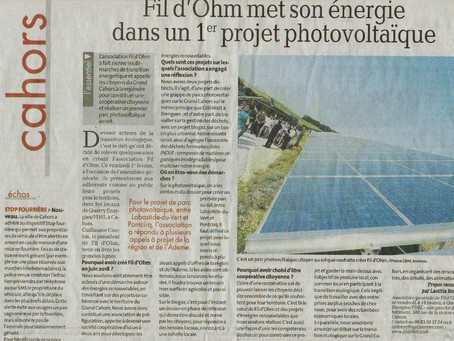 Fil d'Ohm met son énergie dans un premier projet Photovoltaïque - la dépêche 1er février 2019
