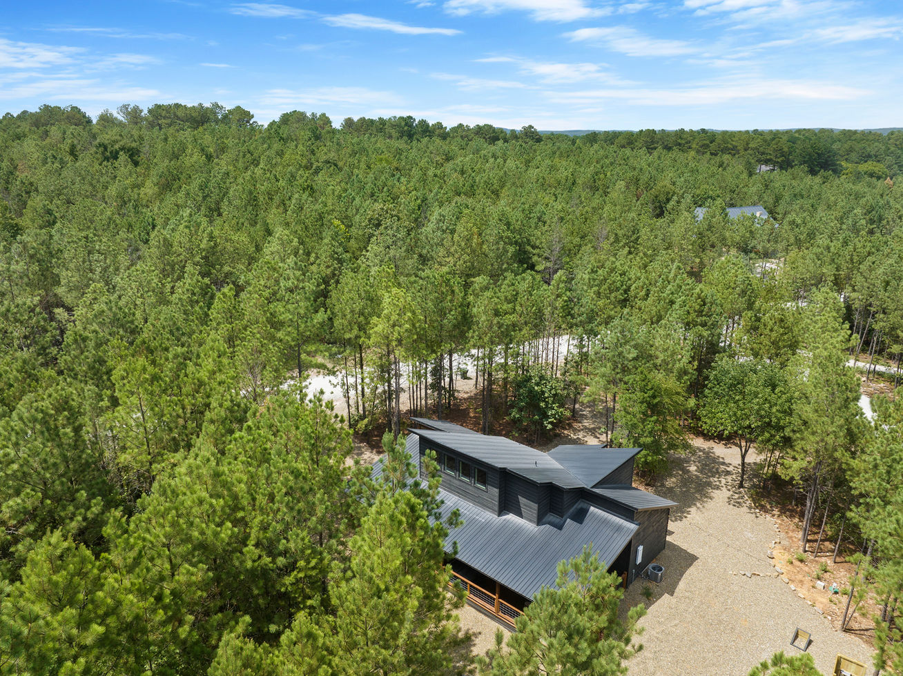 Aerial View of Breath of the Wild Modern Luxury Cabin in Broken Bow, OK