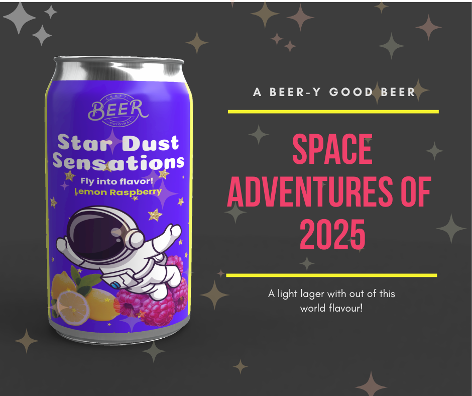Picture of a beer can with the words, Space Adventures of 2025 beside it.