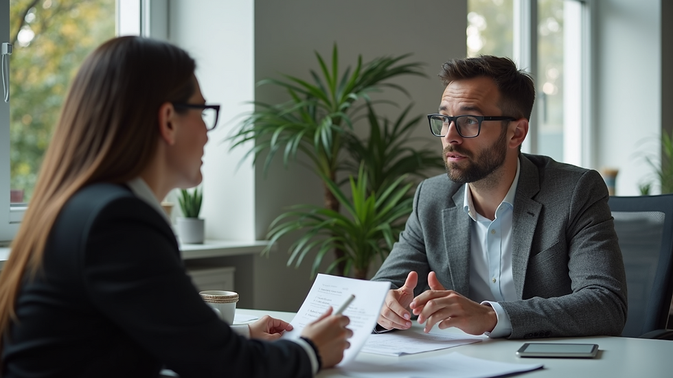 Eye-level view of a consultant discussing strategies with a small business owner