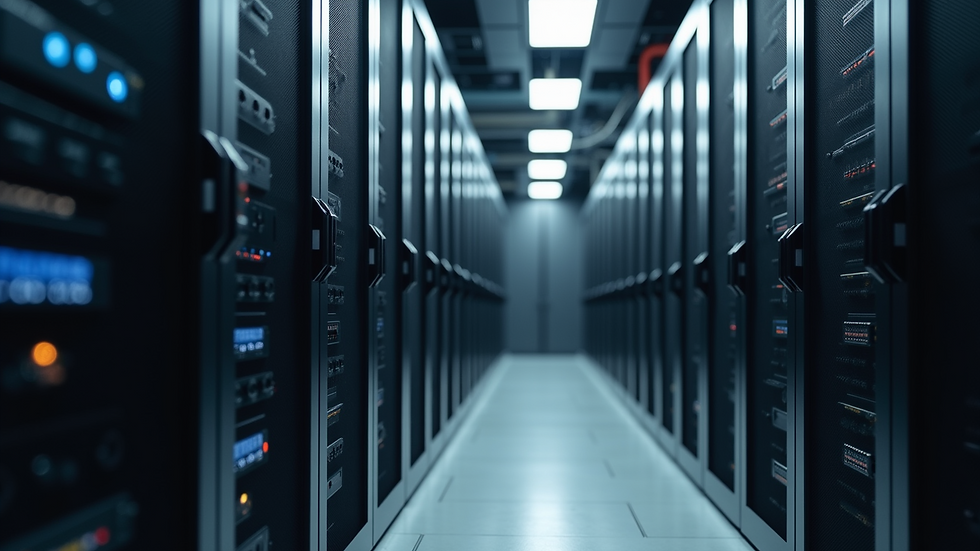 Eye-level view of a computer server room with organized server racks