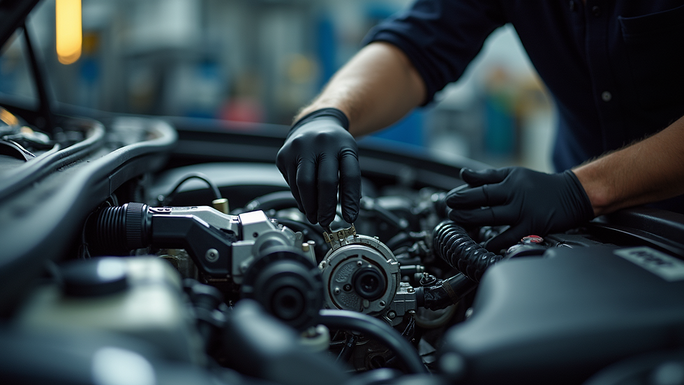 Close-up view of a luxury car engine being serviced with advanced tools