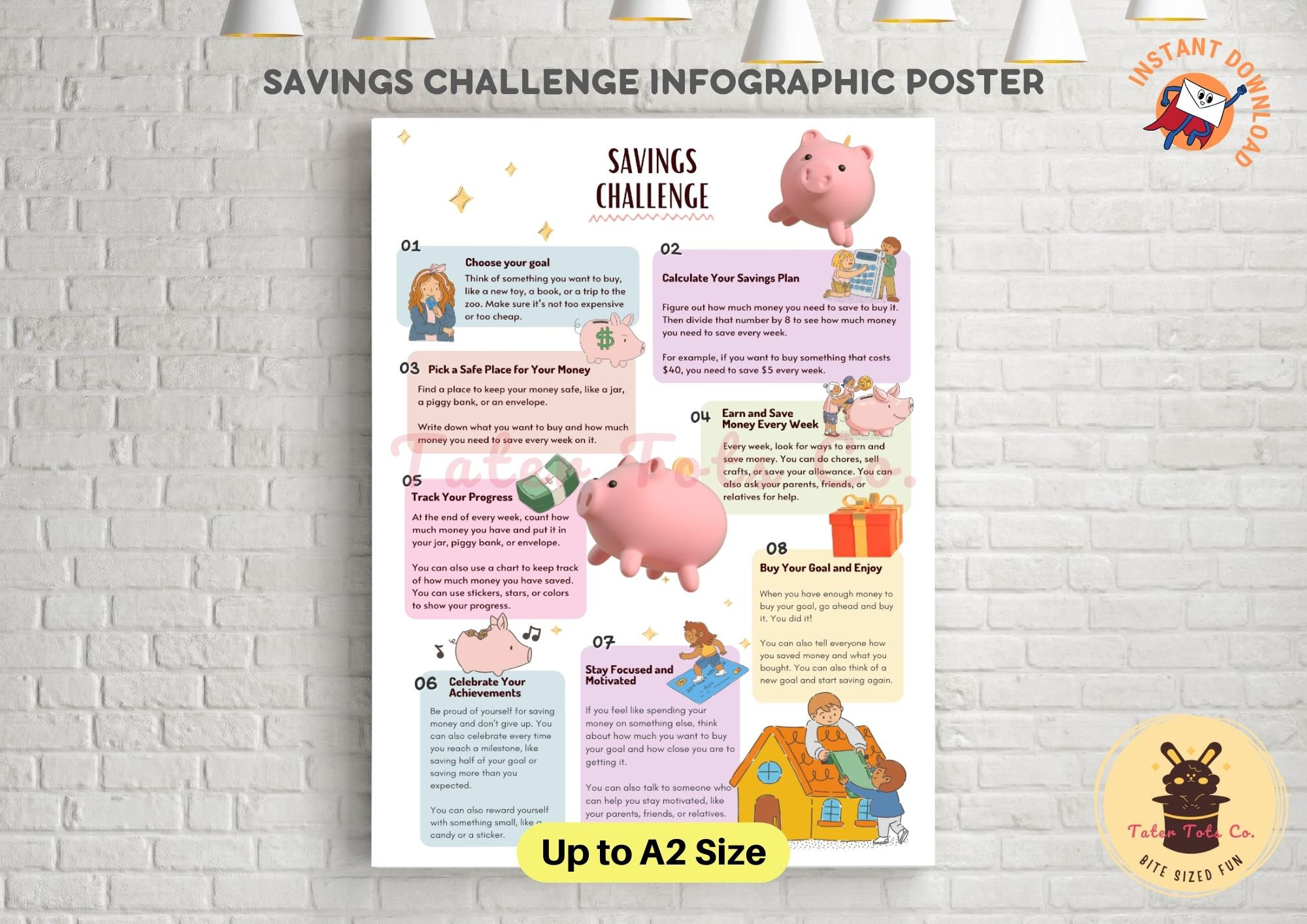 Savings Challenge Infographic Financial Literacy for Kids Instant Download (PDF)