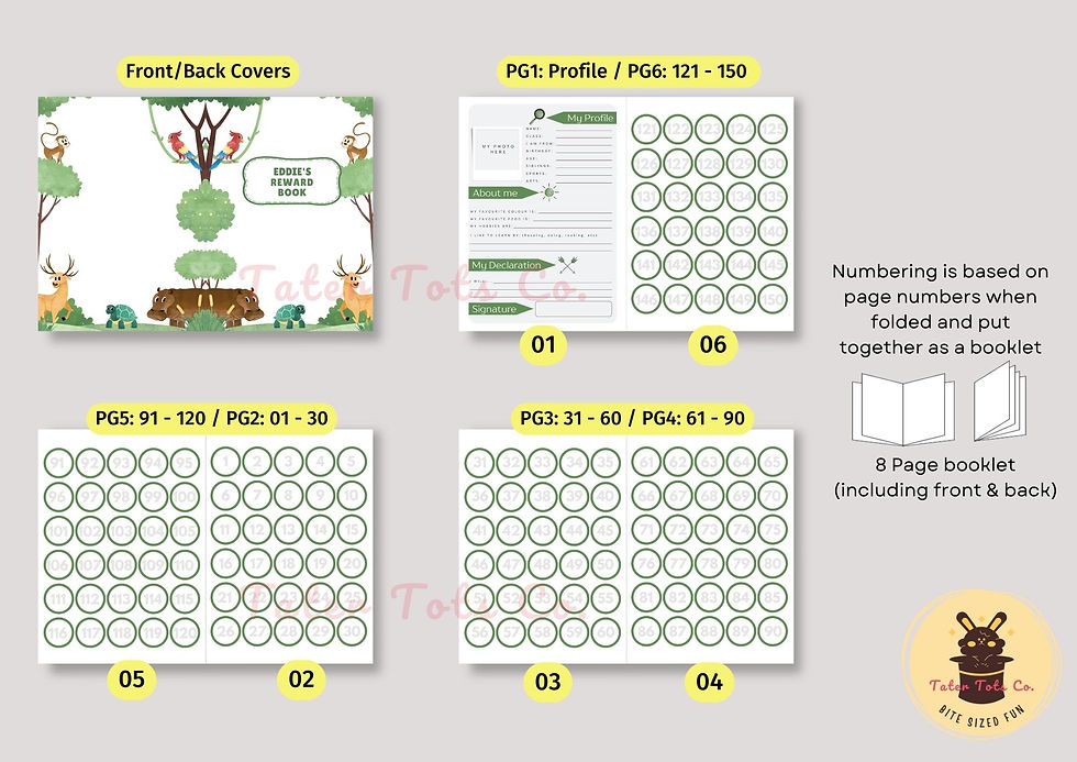 Personalized Safari Zoo Animal Reward Booklet with Editable Name and Profile PDF