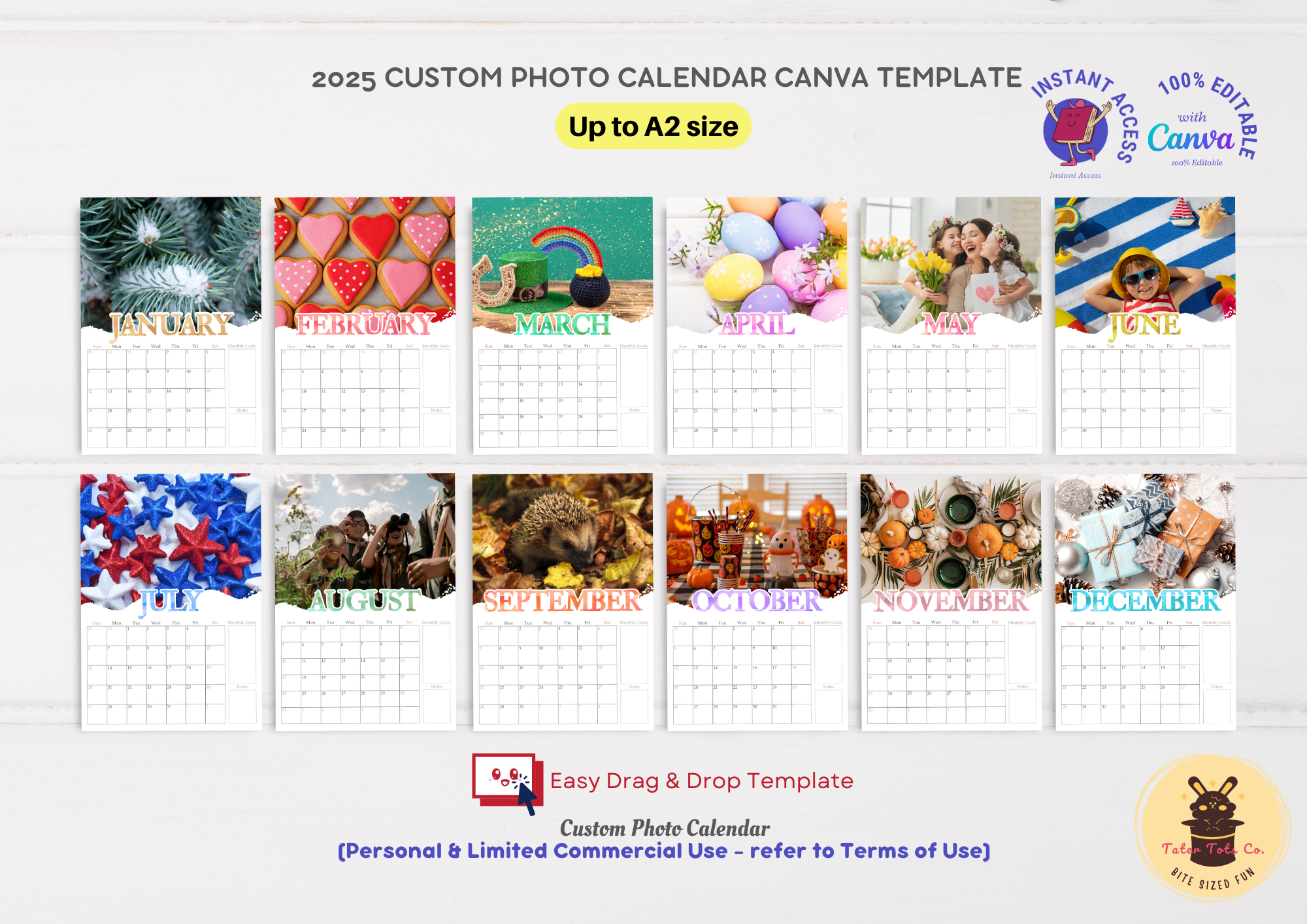 2025 DIY Calendar Custom Photo Canva Template | Sunday Start | Instant Access