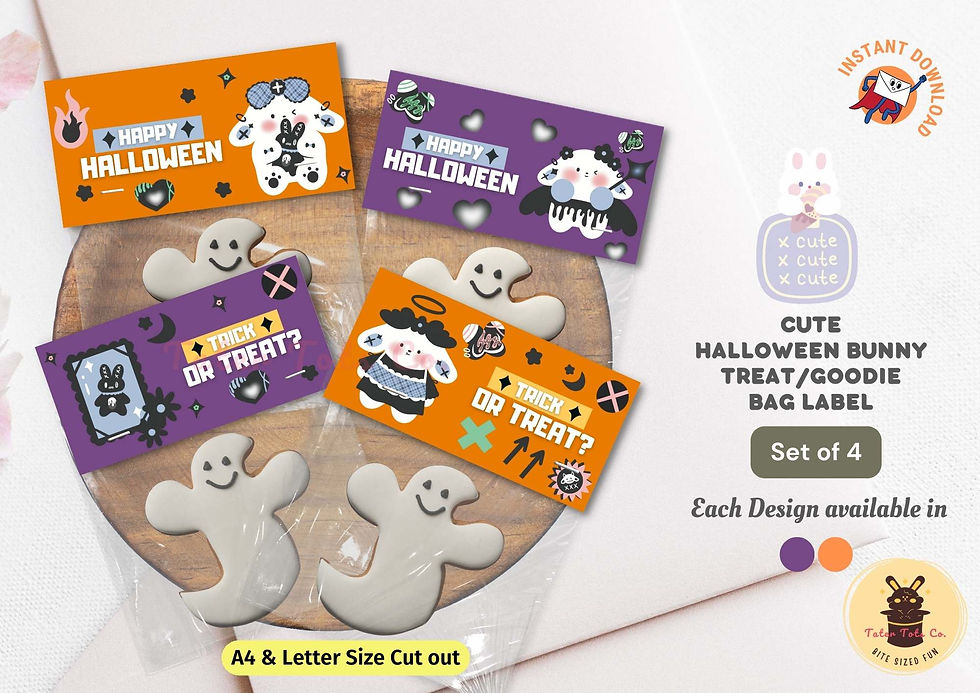 Trick or Treat Cute Gothic Bunny Halloween Goodie Bag Topper Labels for Parties