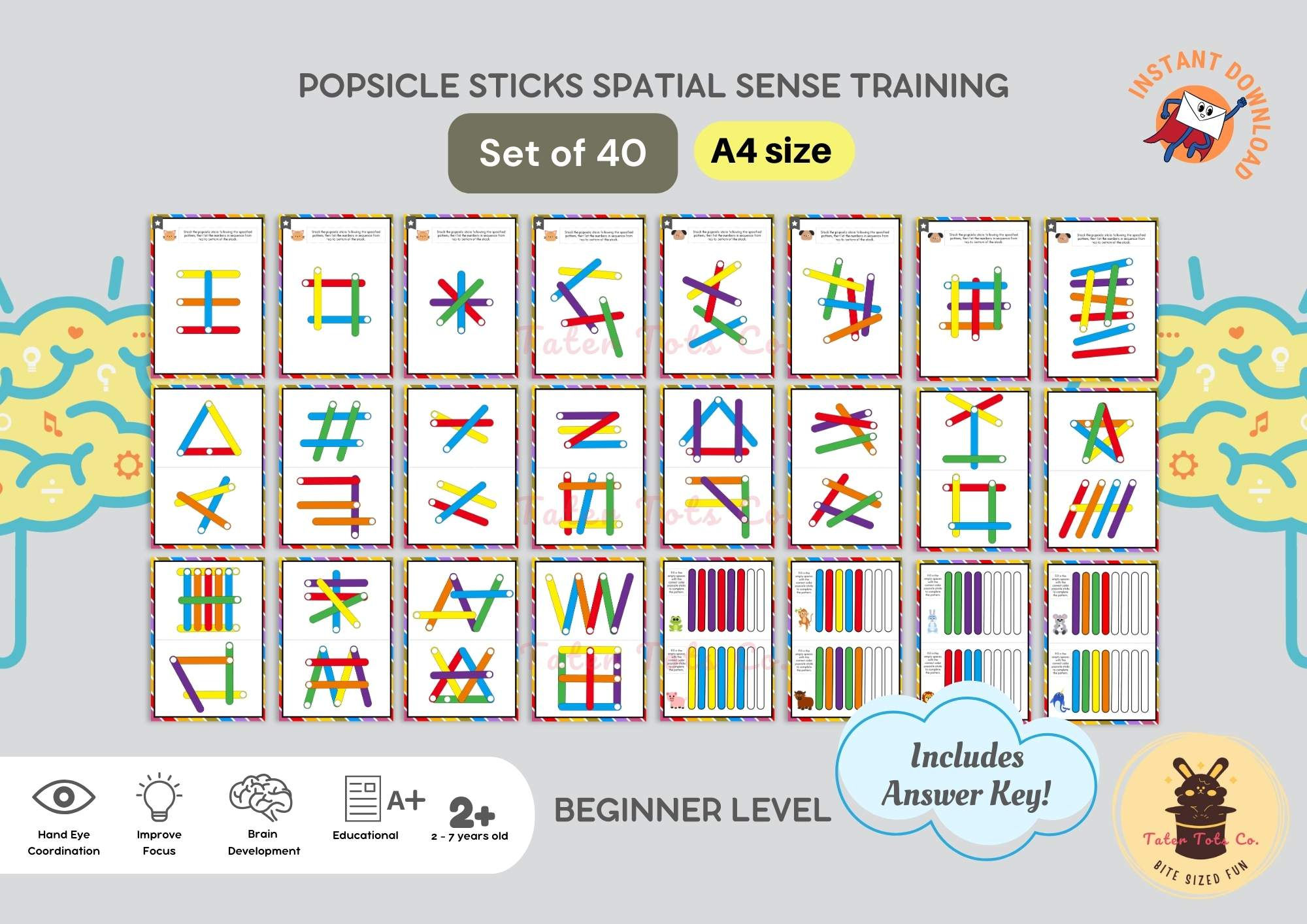 Popsicle Sticks Spatial Sense Beginner Bundle | STEM Learning Instant Download