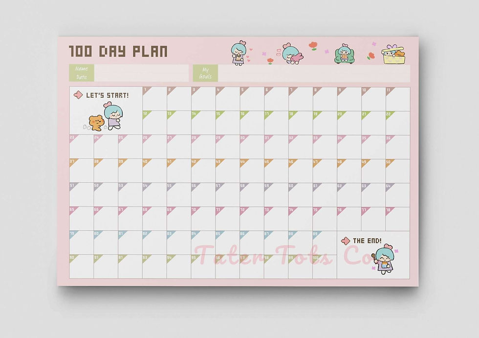 100 Days Game Plan Start to Finish Schedule Template + Habit Tracker | Cute Girl