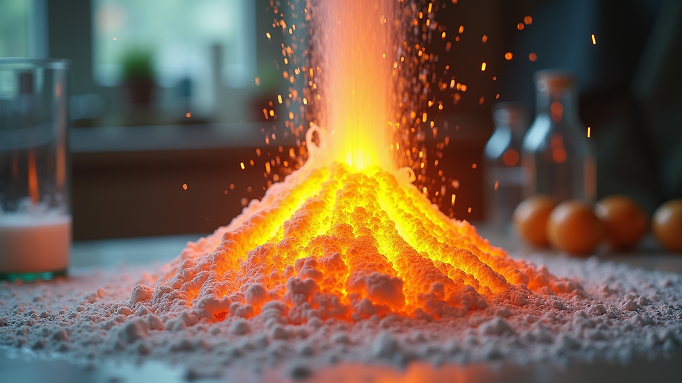 Close-up view of baking soda and vinegar volcano experiment