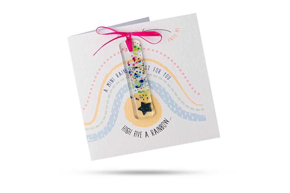 High Five A Rainbow (New) - Greeting card with a fused glass gift