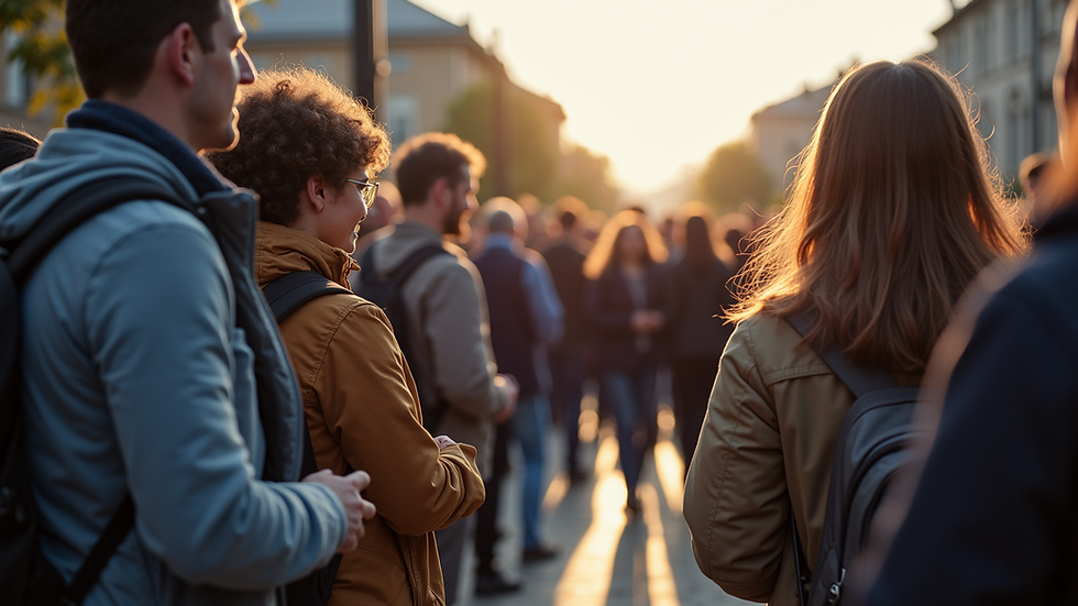 Eye-level view of a community gathering focused on disability rights