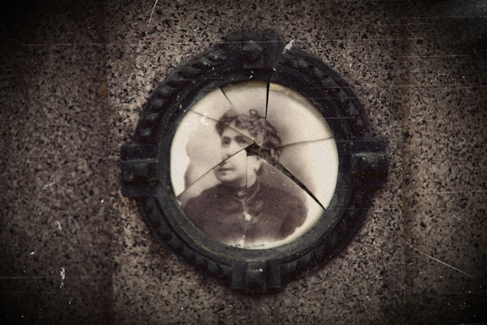 Broken tombstone photo woman