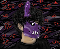 curly hair side corpse purple background