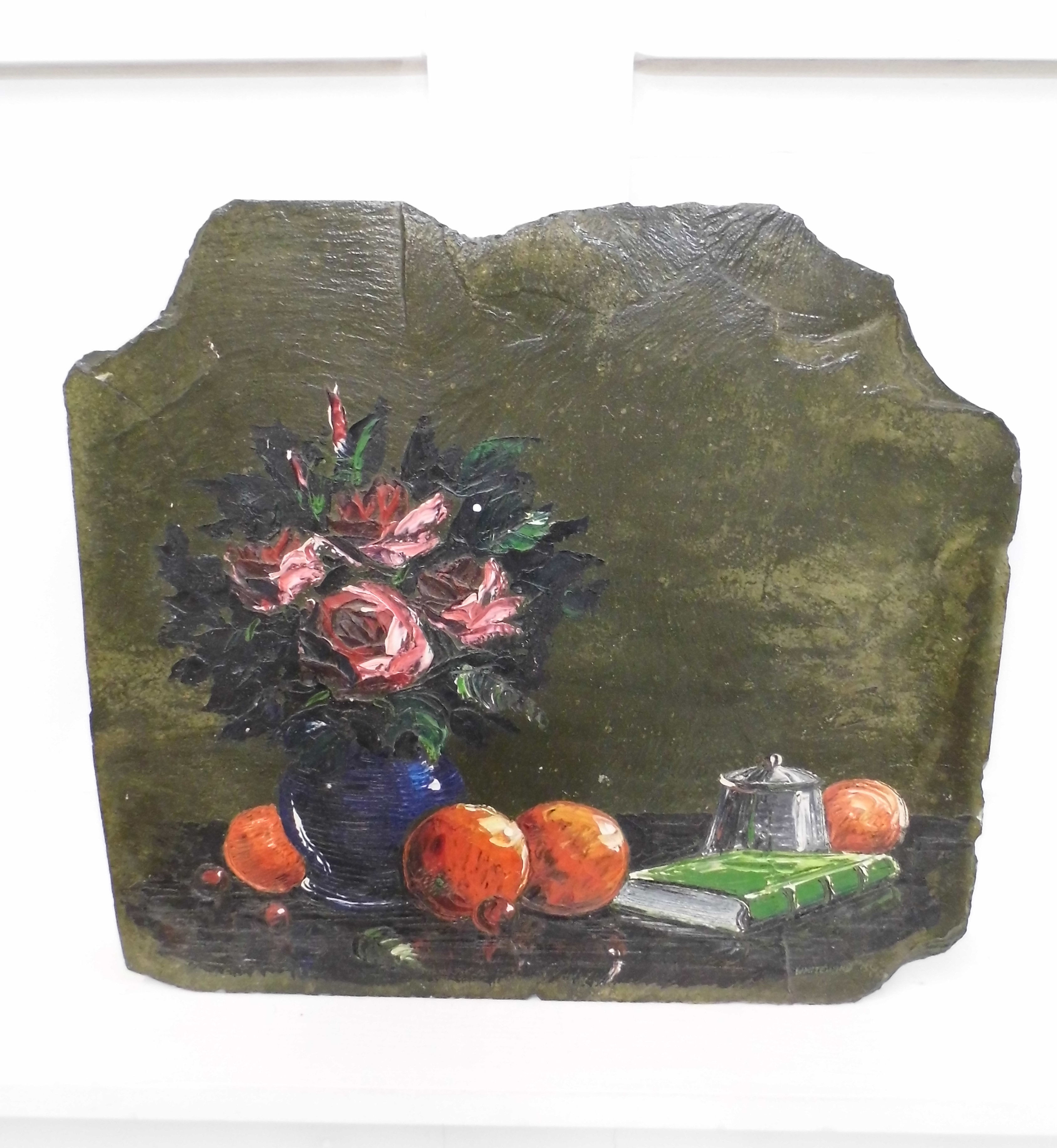 Vintage Original Cornish Artist oil on slate still life Jim Whitehead 1971