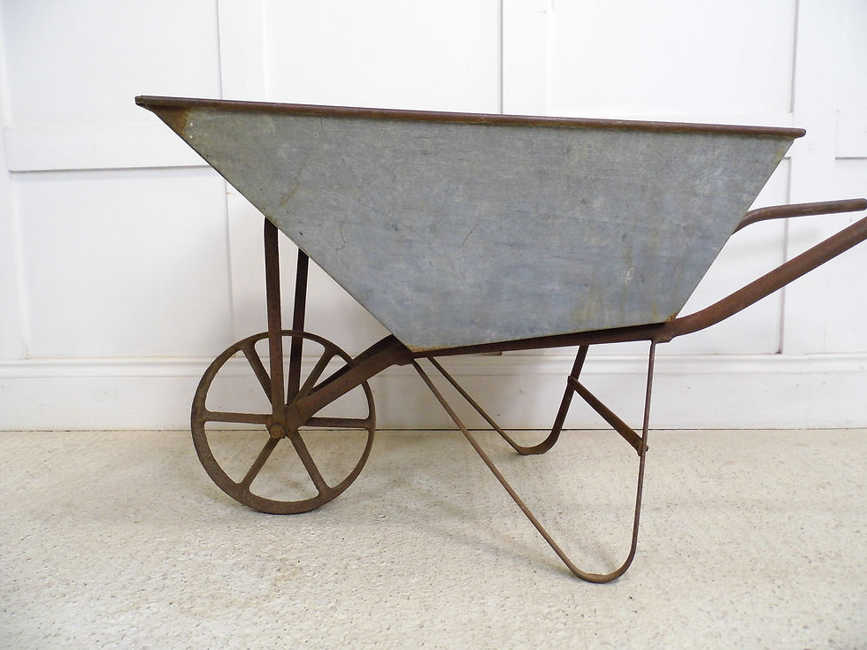 VINTAGE FARMERS GARDENER ALLOTMENT WILMOT GALVANISED WHEELBARROW 1940S CAST IRON