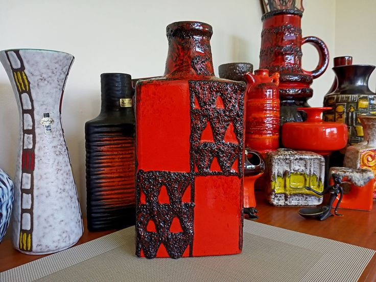 High angle view of a vintage vase on a side table