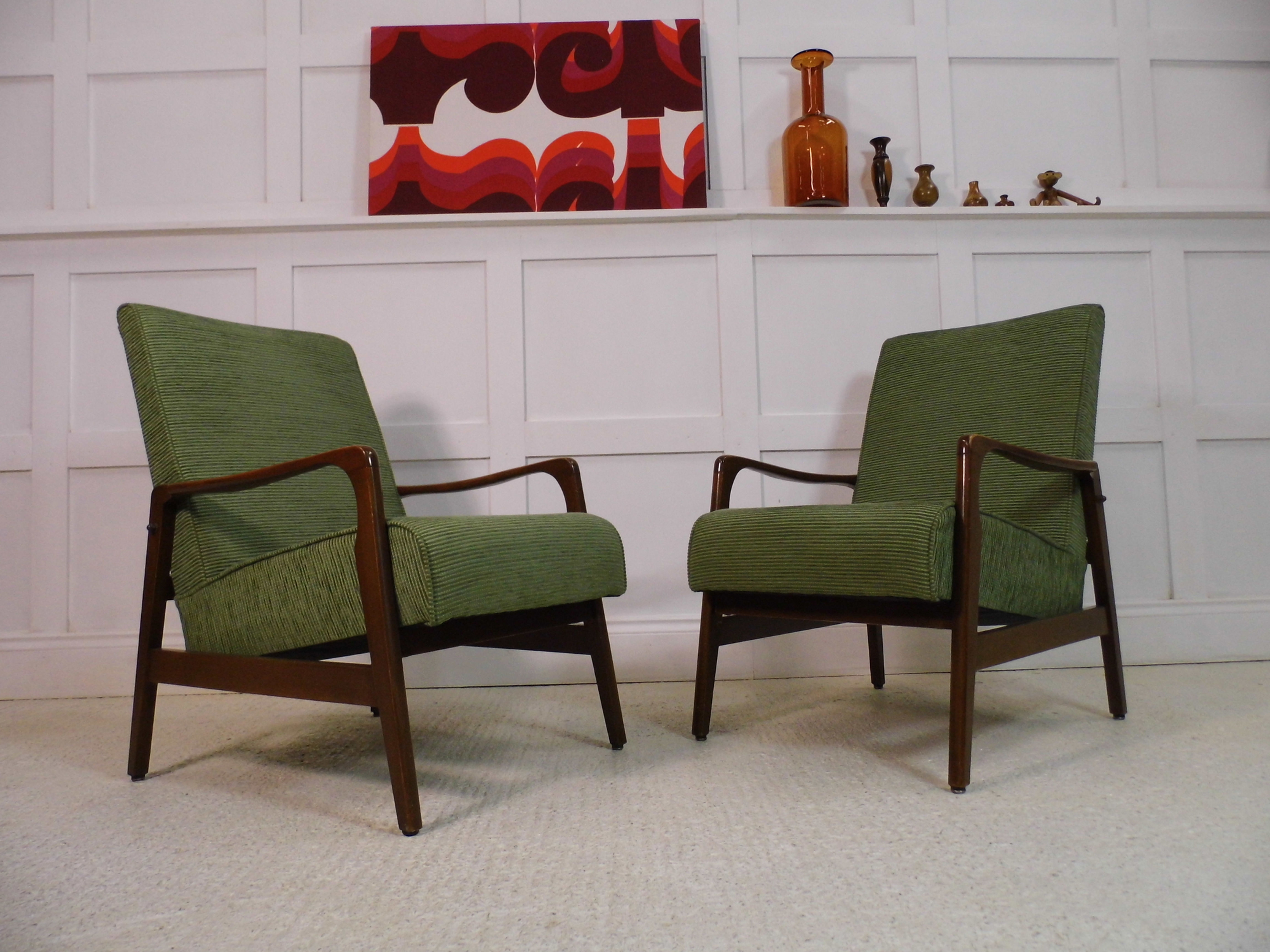 Vintage retro Mid Century Toothill 1960s designer armchairs Heals