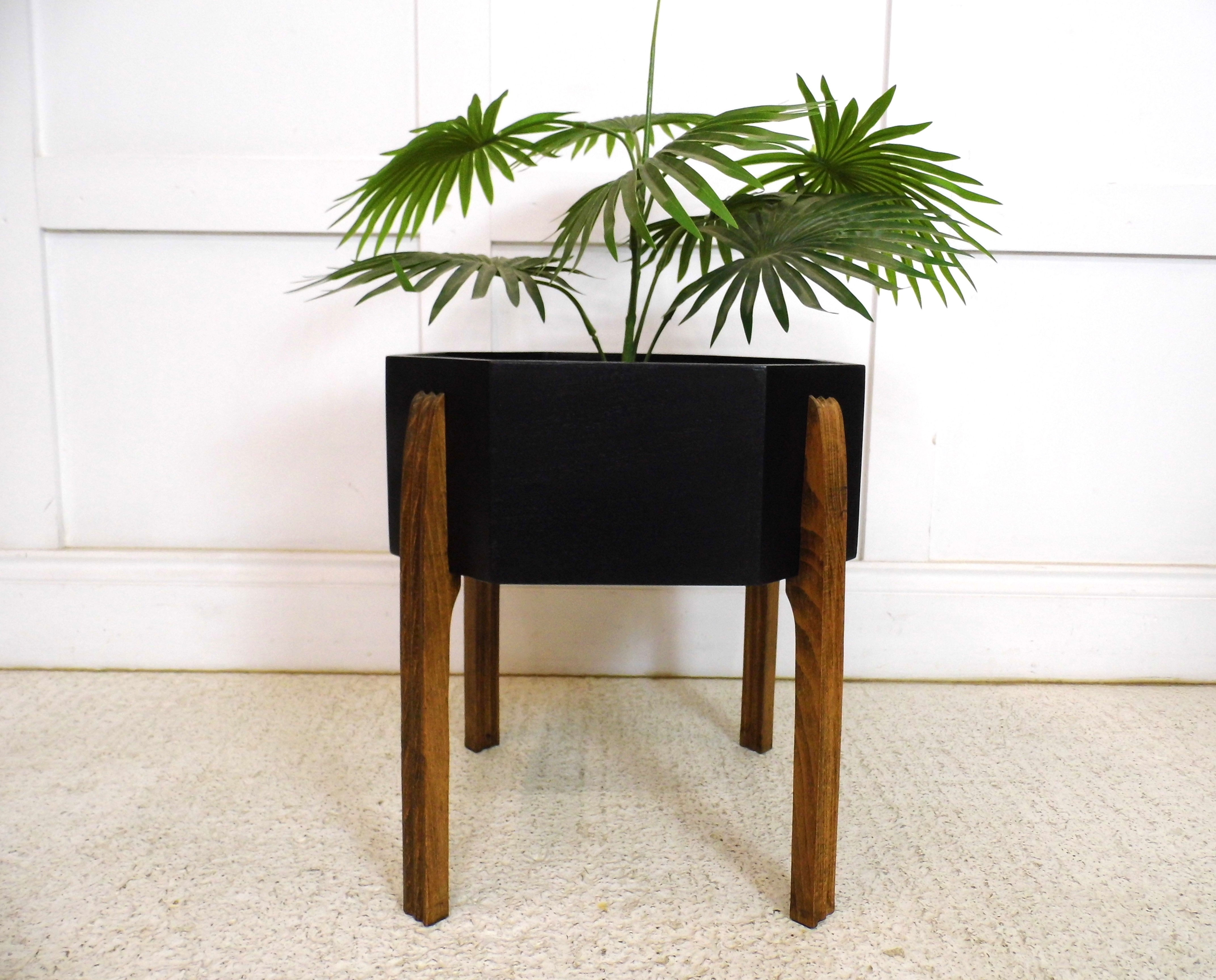 Vintage retro Octagon Beech Scandinavian Plant stand storage planter trough