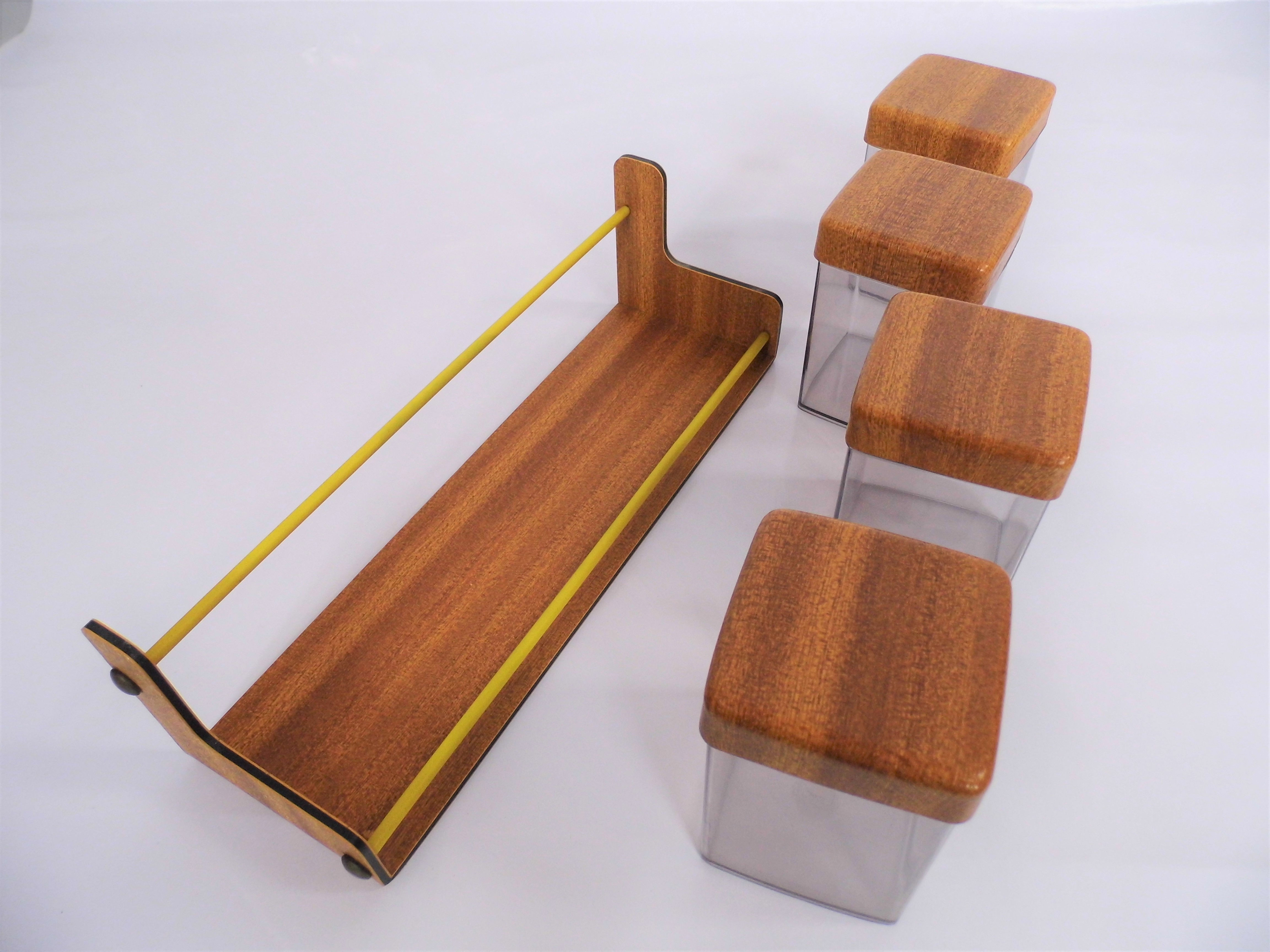 Vintage Retro Italian Melamine Caleppio  storage containers teak effect 1970s