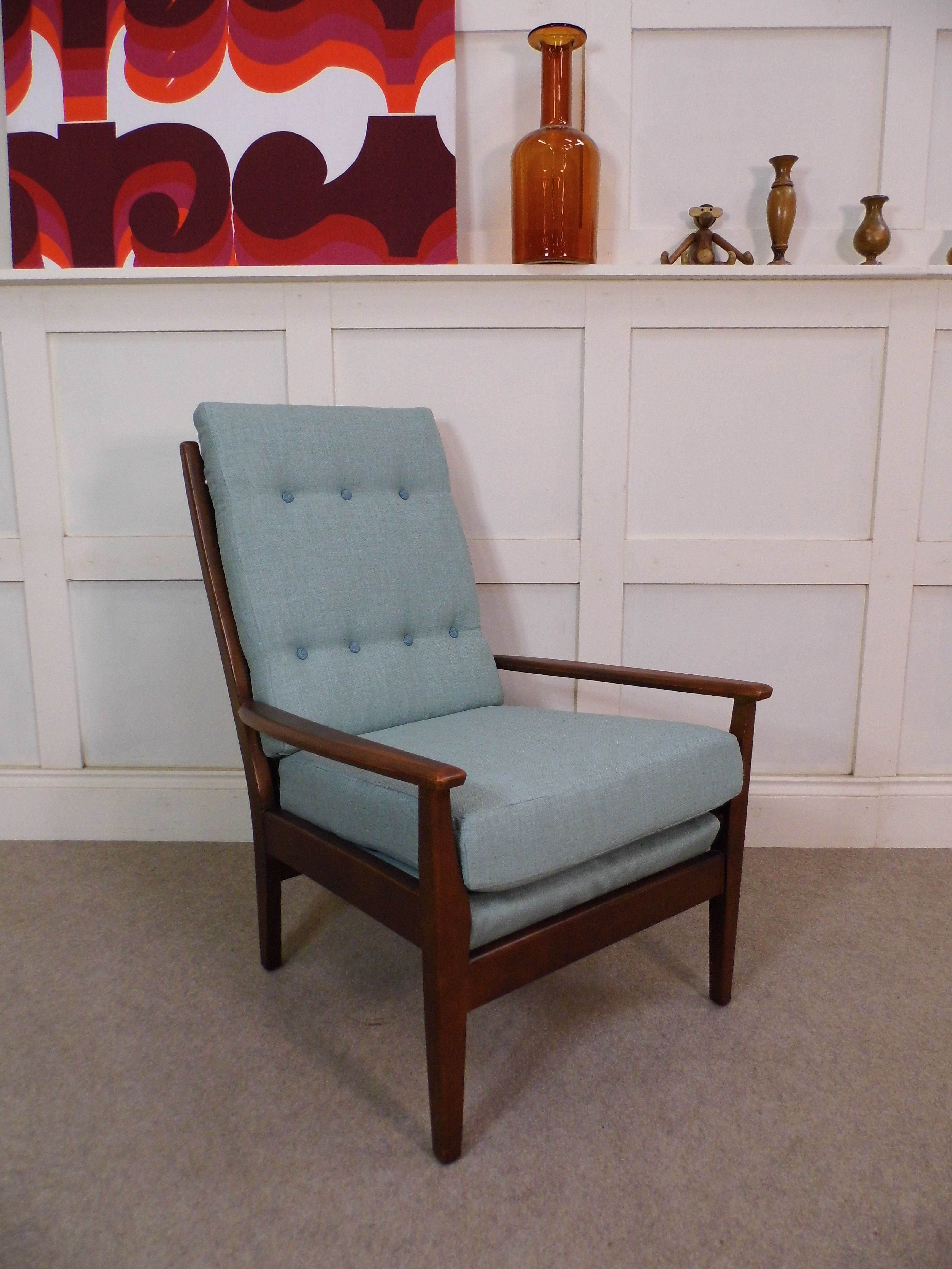 Vintage Retro Cintique reupholstered Paloma armchair 1960s highback design