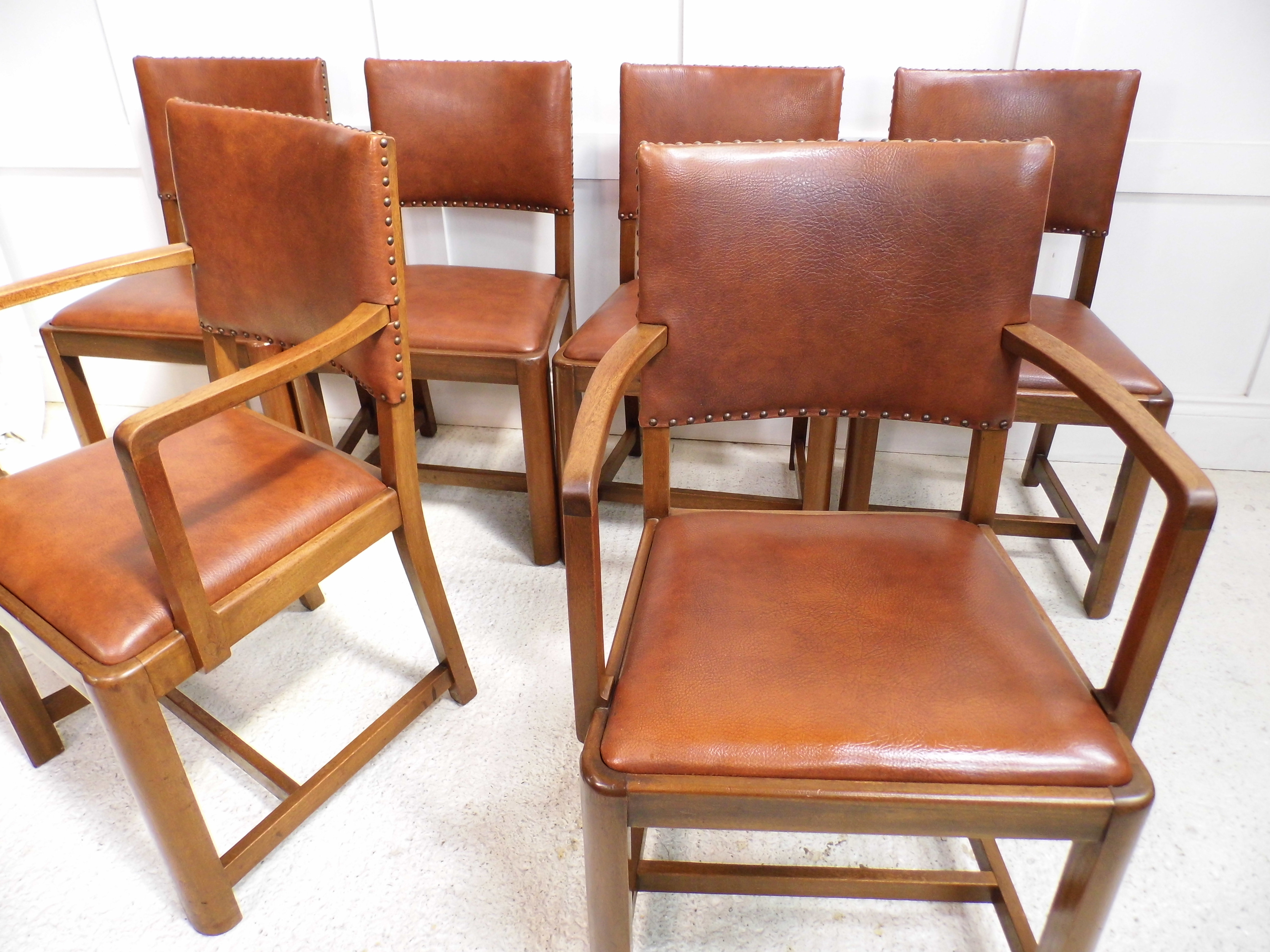 Vintage retro Utility Mahogany and Leather Dining chairs 1950s website