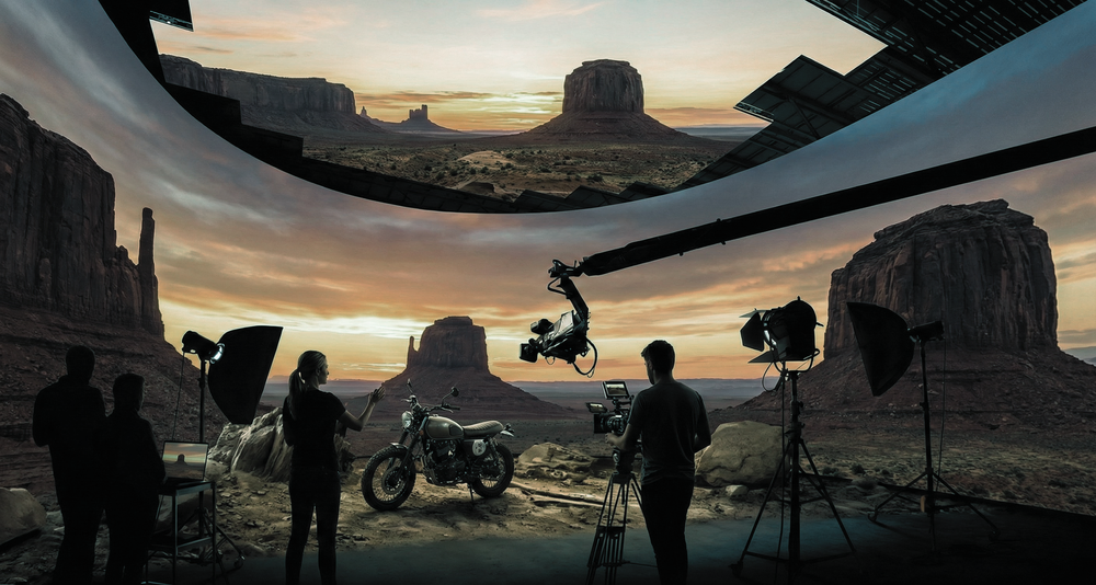 Virtual production crew building an immersive environment for custom VR training