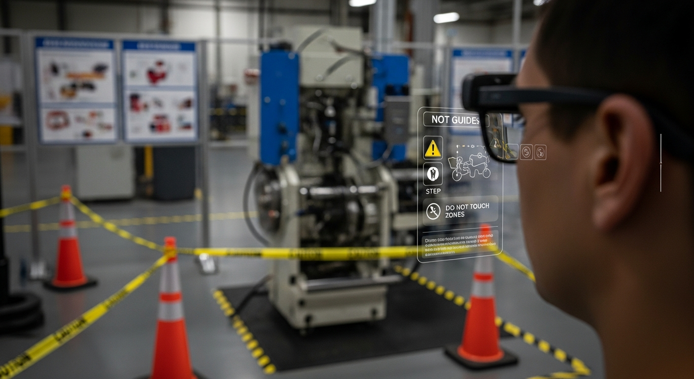 A warehouse worker using AR glasses for precise picking and inventory navigation.