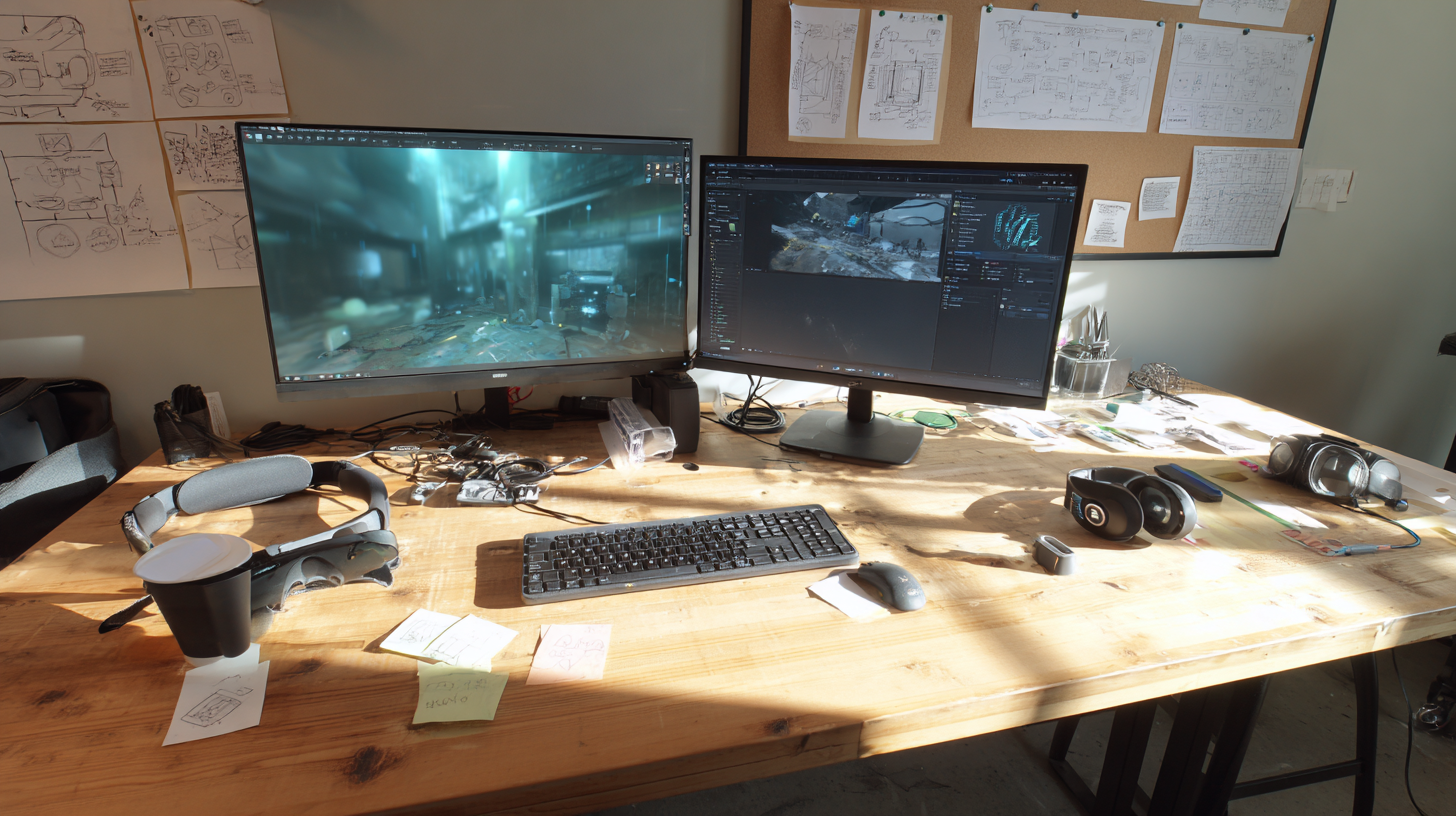 A technical workspace showing the software systems behind shared multi-user metaverse environments.