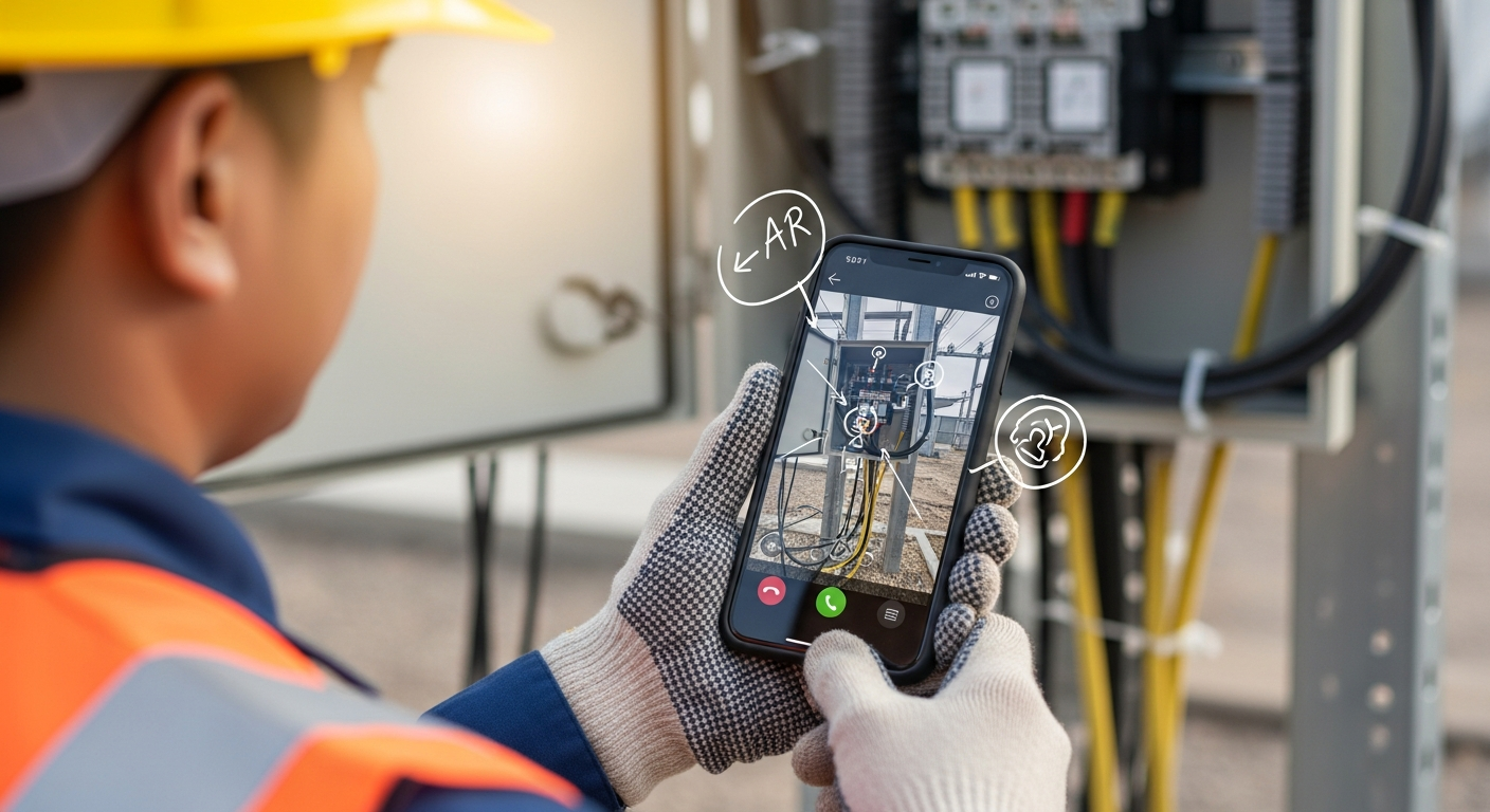 A field technician receiving real-time AR remote assistance through smartphone annotations.