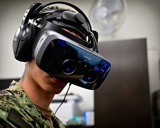 Professional taking part in an immersive enterprise training simulation