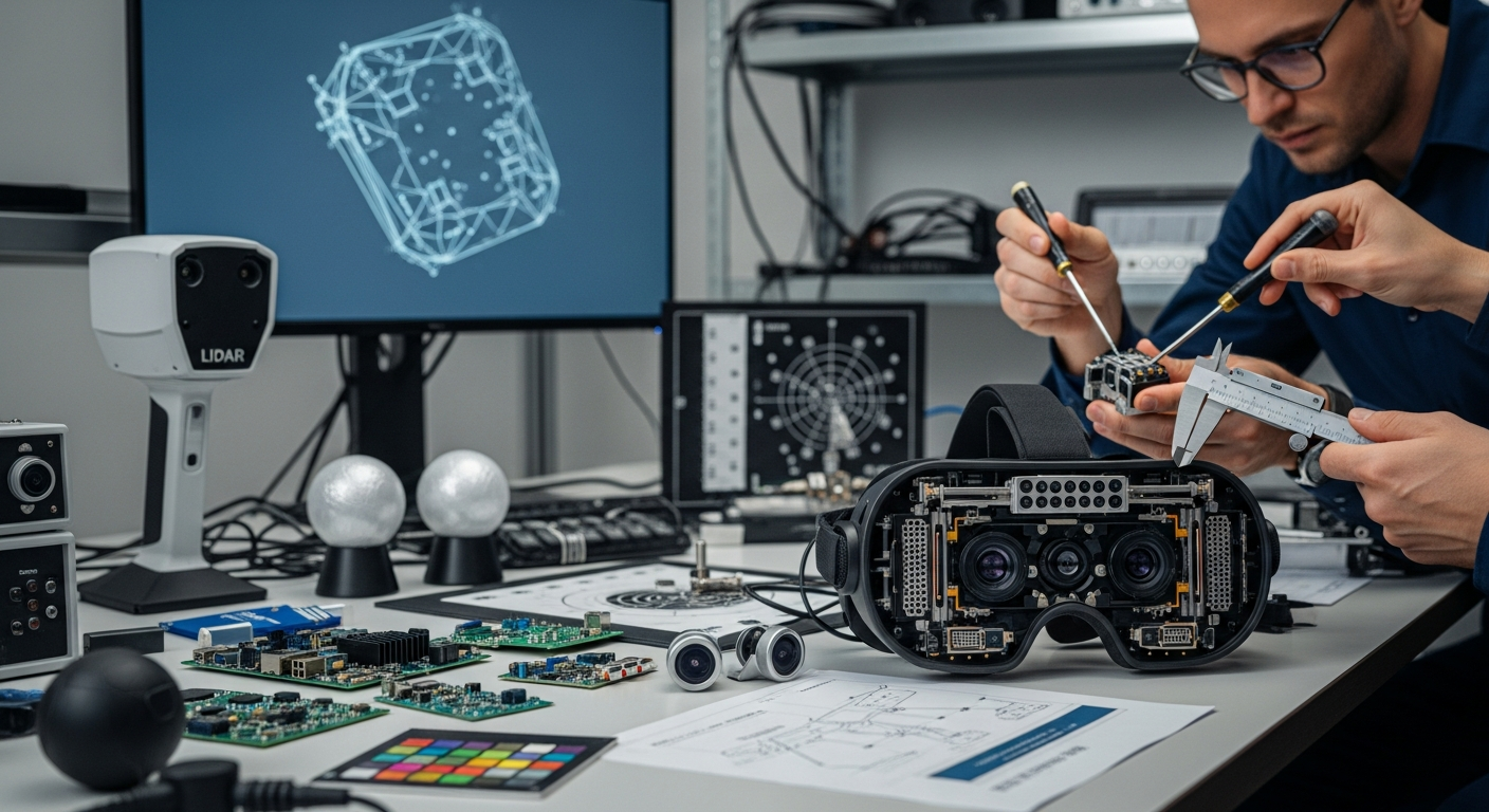 Engineers examining the hardware components that power sensing and mapping in XR systems.