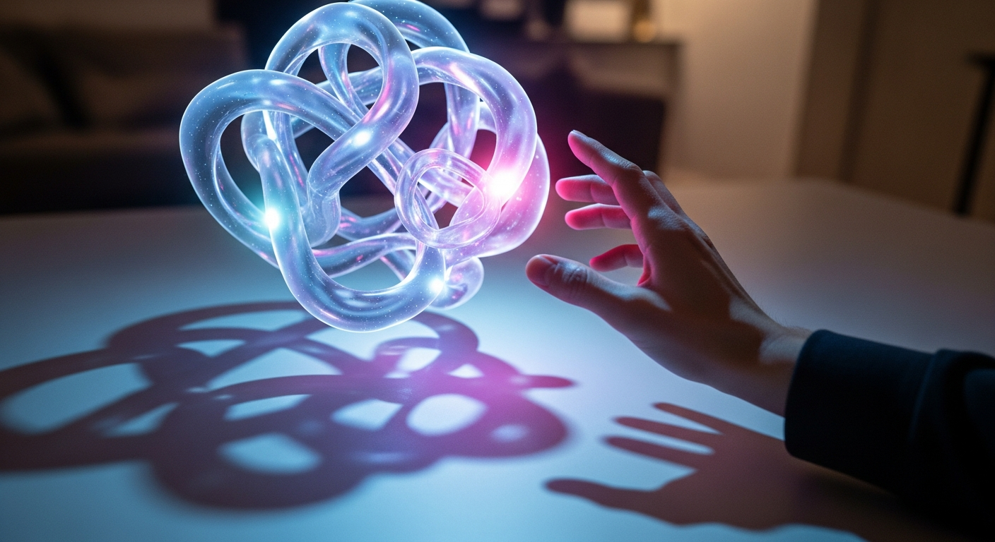 A natural-looking MR environment showing accurate lighting and depth perception as a user interacts with holographic elements.