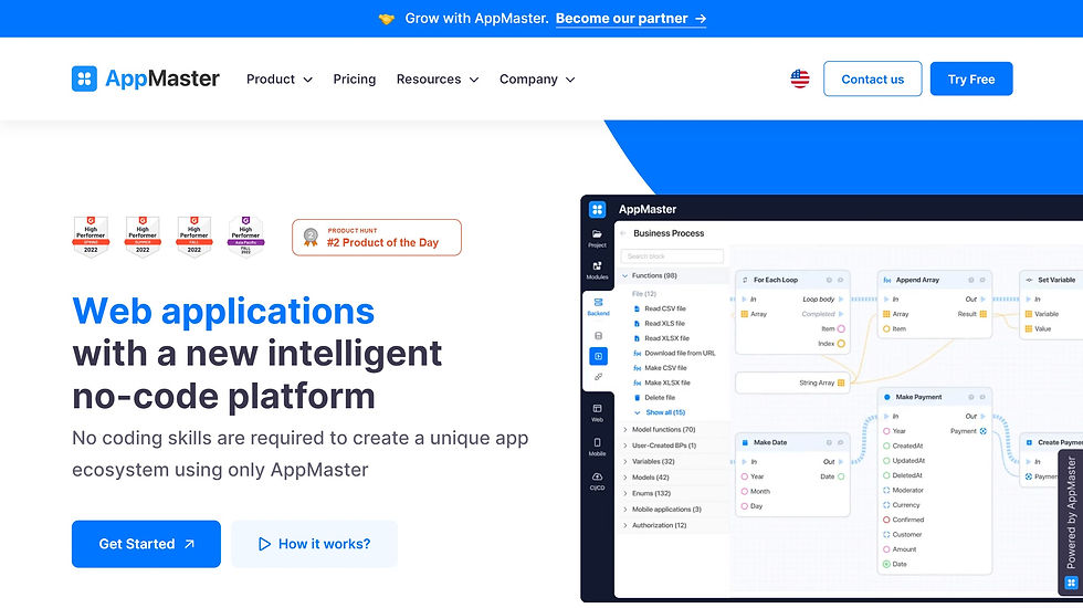 AppMaster Website Homepage