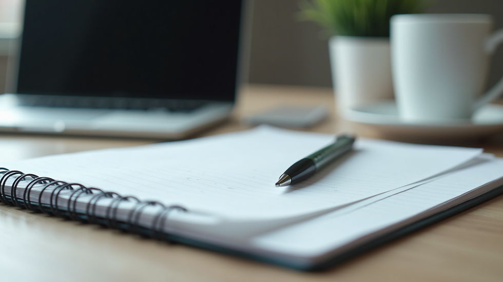 Close-up view of a professional notebook and pen on a desk