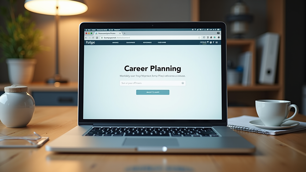 Eye-level view of a laptop on a wooden desk with a career planning website open
