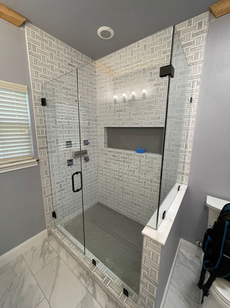 90 degree shower, custom matte black shower hardware