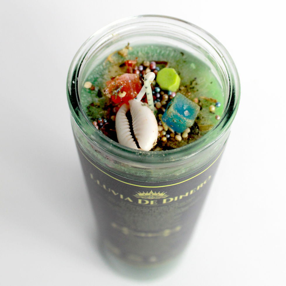 Vela espiritual Lluvia de Dinero utilizada para atraer dinero y éxito financiero